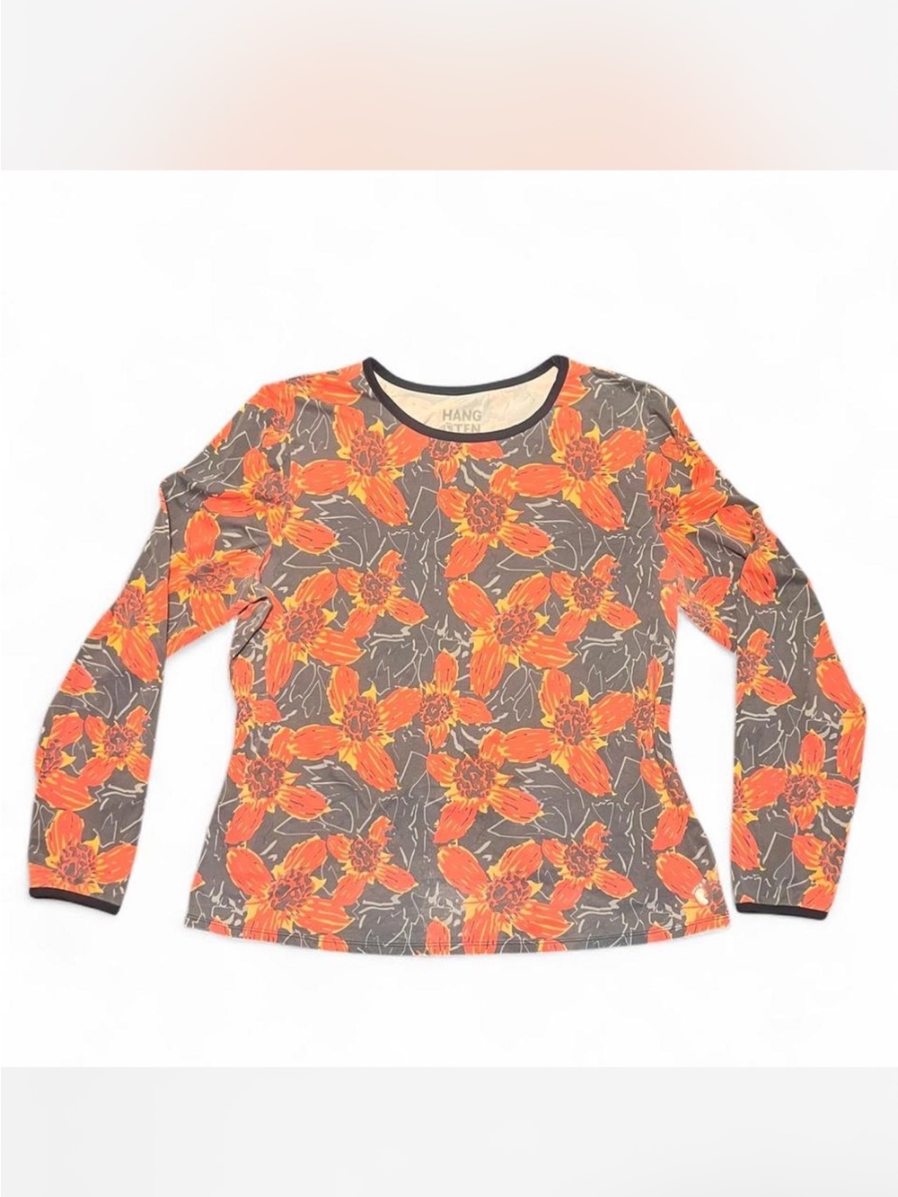 Hang Ten orange floral print long sleeve rash guard